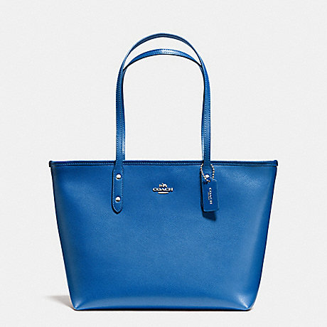 COACH f58846 CITY ZIP TOTE IN CROSSGRAIN LEATHER SILVER/LAPIS