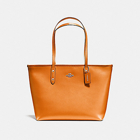 COACH f58846 CITY ZIP TOTE SILVER/TANGERINE