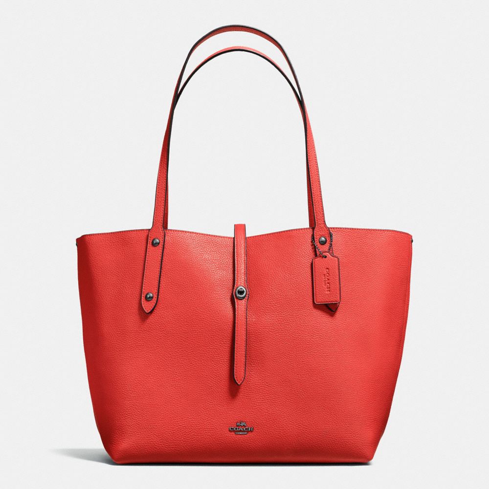 COACH F58850 MARKET TOTE IN PRINTED PEBBLE LEATHER DARK-GUNMETAL/DEEP-CORAL