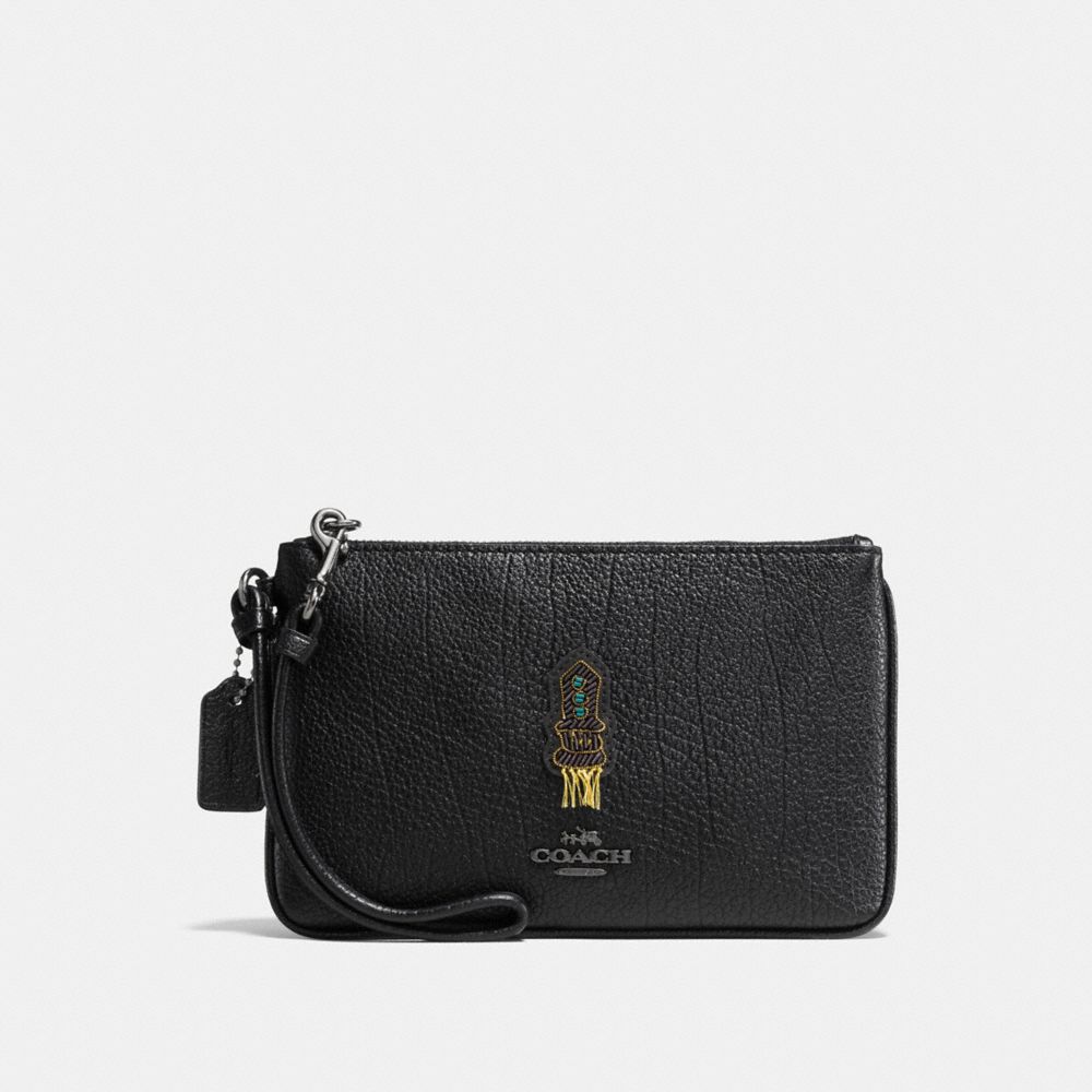 COACH F58856 SMALL WRISTLET WITH SOUVENIR EMBROIDERY DK/BLACK