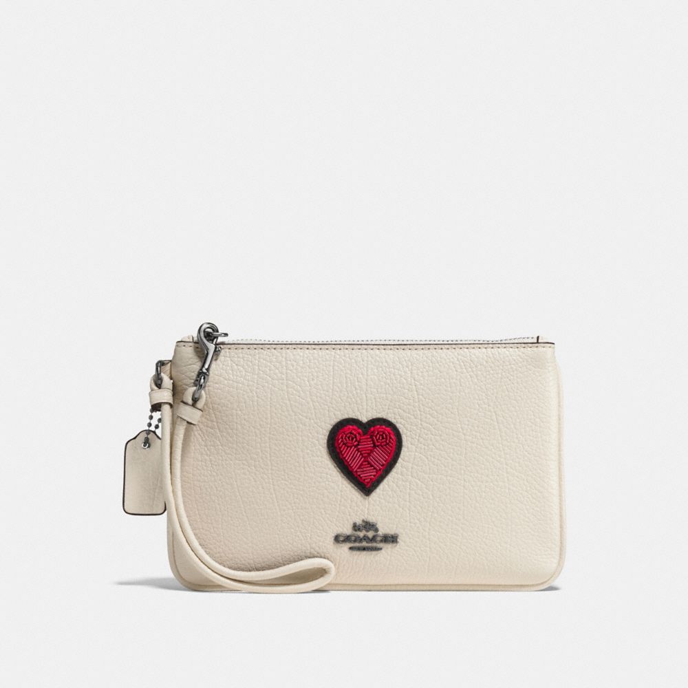 COACH F58856 Small Wristlet With Souvenir Embroidery DK/CHALK