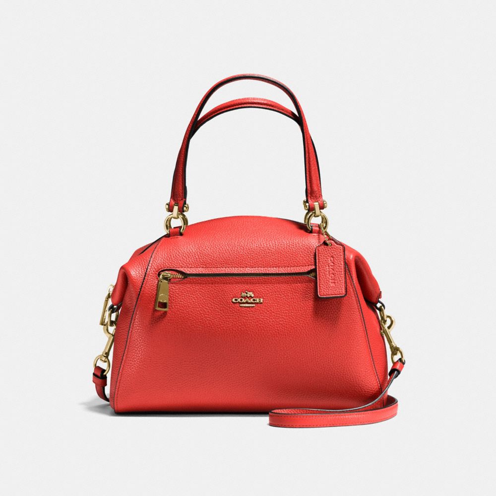 COACH F58874 Prairie Satchel In Polished Pebble Leather LIGHT GOLD/DEEP CORAL