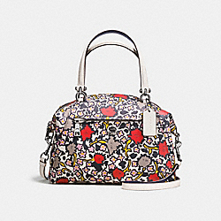 PRAIRIE SATCHEL IN POLISHED PEBBLE LEATHER WITH FLORAL PRINT - f58876 - DARK GUNMETAL/CHALK YANKEE FLORAL