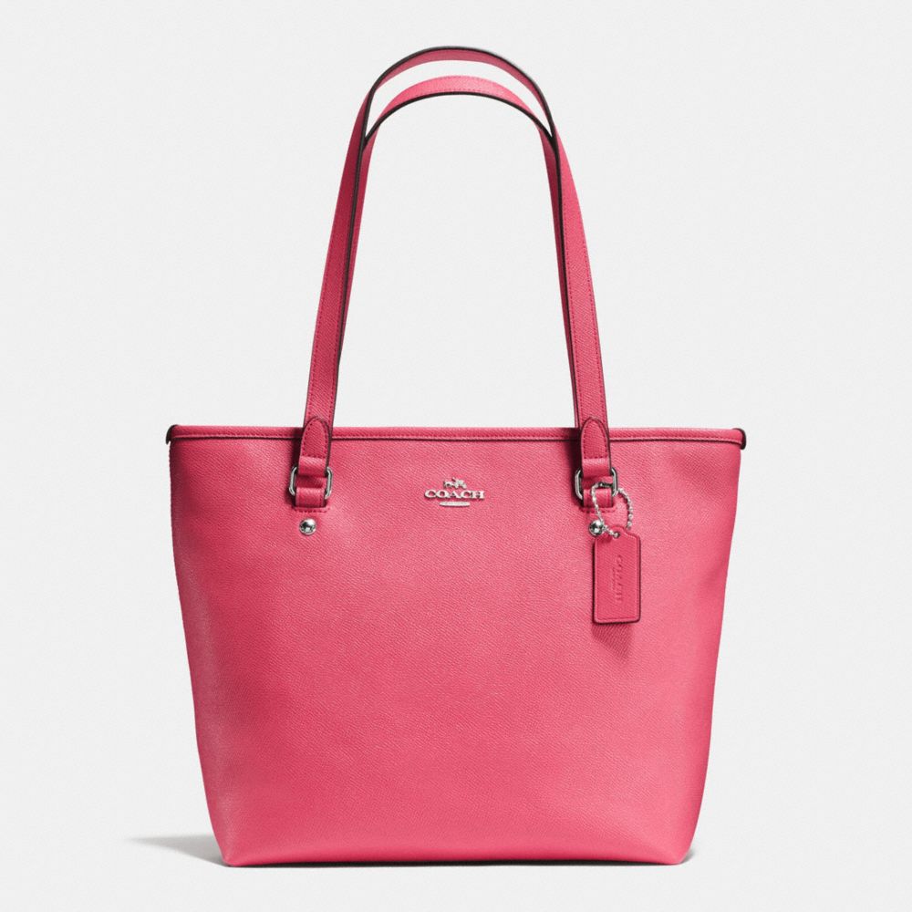 ZIP TOP TOTE IN CROSSGRAIN LEATHER - f58894 - SILVER/STRAWBERRY