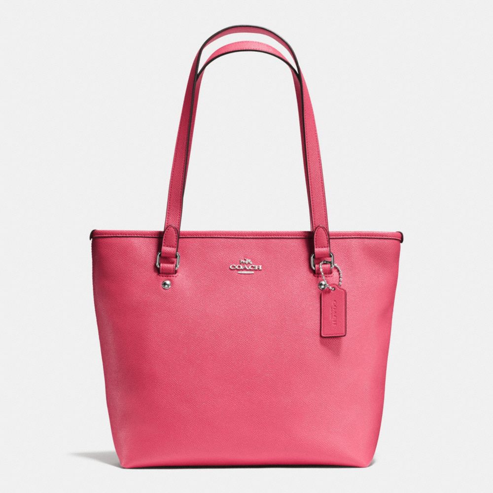 COACH F58894 ZIP TOP TOTE IN CROSSGRAIN LEATHER SILVER/STRAWBERRY