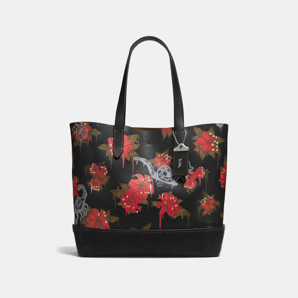 GOTHAM TOTE WITH WILD LILY PRINT - F58907 - BLACK/ CARDINAL POSION LILY