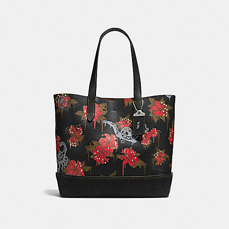 COACH F58907 GOTHAM TOTE WITH WILD LILY PRINT BLACK/ CARDINAL POSION LILY