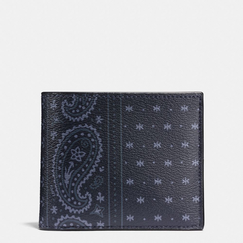 COACH f58932 3-IN-1 WALLET IN PRAIRIE BANDANA COATED CANVAS MIDNIGHT NAVY