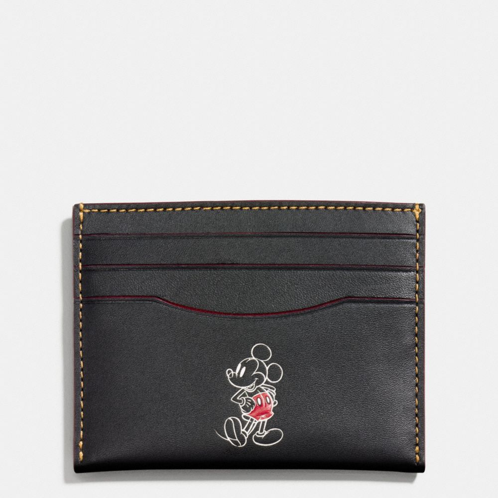 COACH F58934 Slim Card Case In Glove Calf Leather With Mickey BLACK