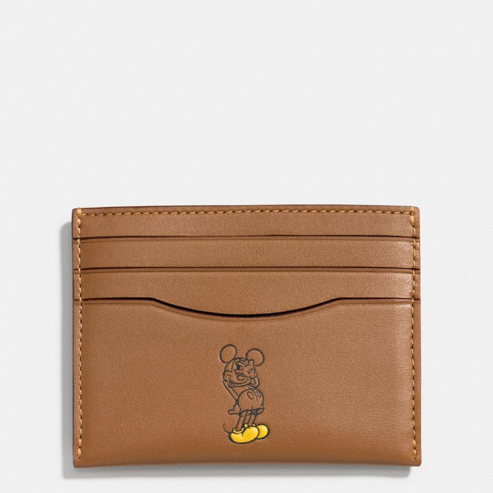 SLIM CARD CASE IN GLOVE CALF LEATHER WITH MICKEY - f58934 - SADDLE