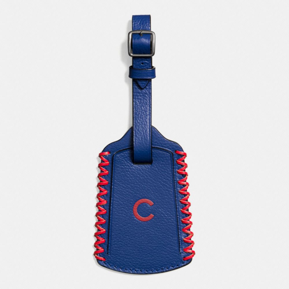 COACH f58943 MLB LUGGAGE TAG IN SMOOTH CALF LEATHER CHI CUBS