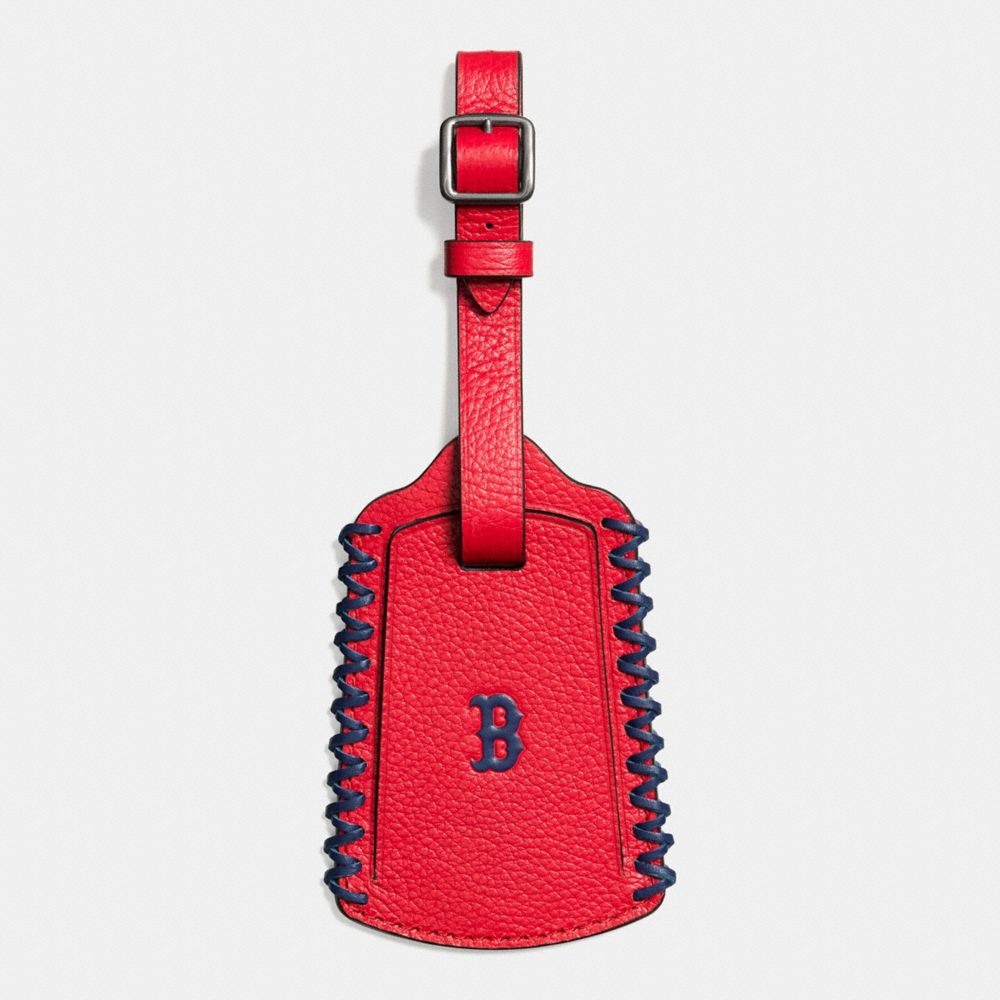 COACH MLB LUGGAGE TAG IN SMOOTH CALF LEATHER - BOS RED SOX - F58943