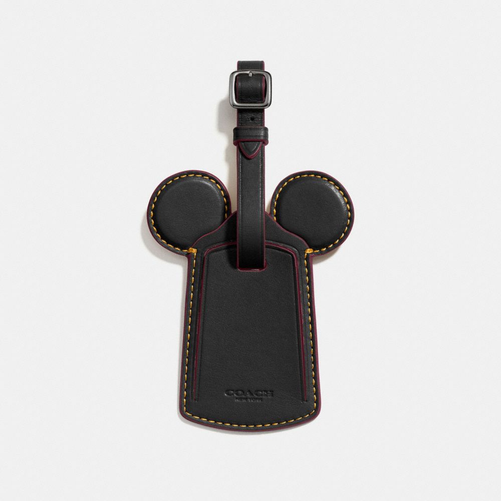 COACH LUGGAGE TAG WITH MICKEY EARS - ANTIQUE NICKEL/BLACK - f58945