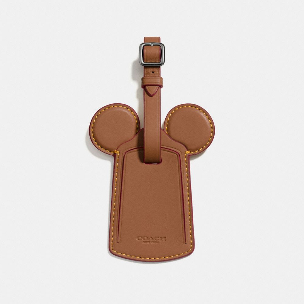 LUGGAGE TAG WITH MICKEY EARS - f58945 - ANTIQUE NICKEL/SADDLE