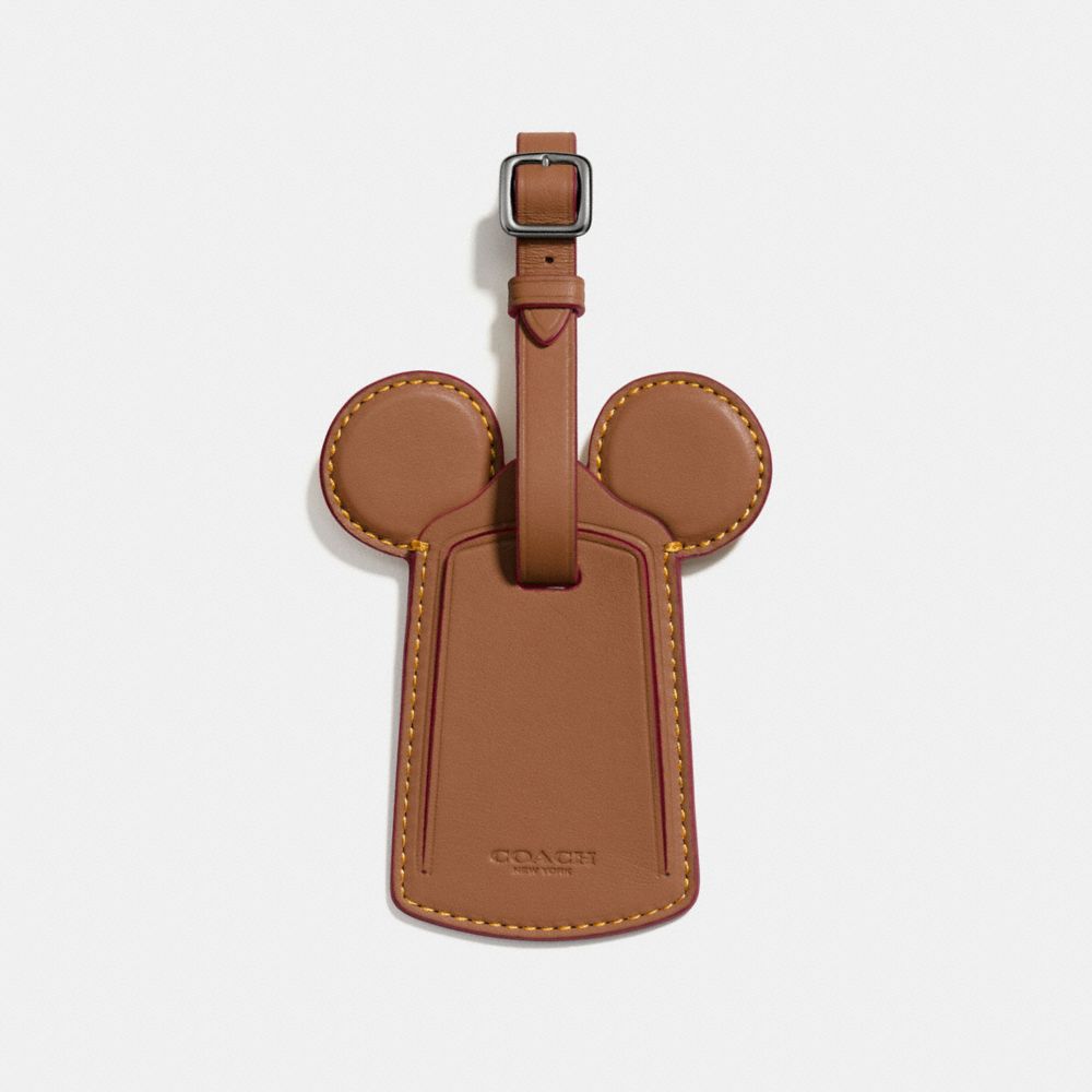 COACH F58945 Luggage Tag With Mickey Ears ANTIQUE NICKEL/SADDLE