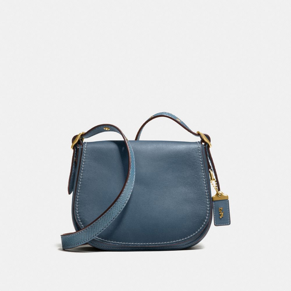 COACH SADDLE 23 WITH COLORBLOCK SNAKESKIN DETAIL - DARK DENIM/OLD BRASS - F58967