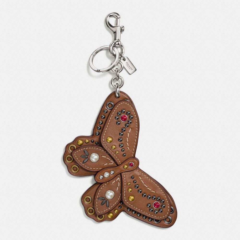 STUDDED BUTTERFLY BAG CHARM - f58996 - SILVER/SADDLE
