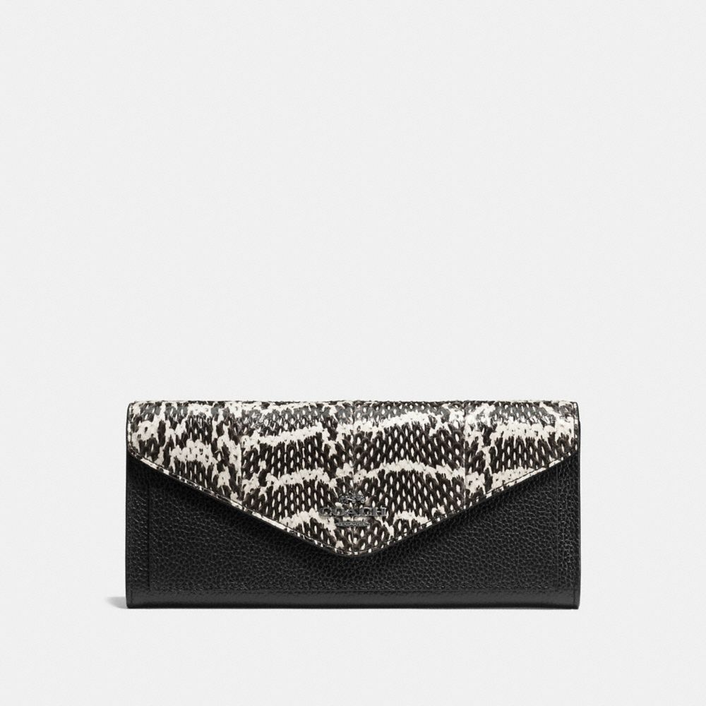 COACH SOFT WALLET IN COLORBLOCK SNAKESKIN - Chalk/Black/Dark Gunmetal - F59008