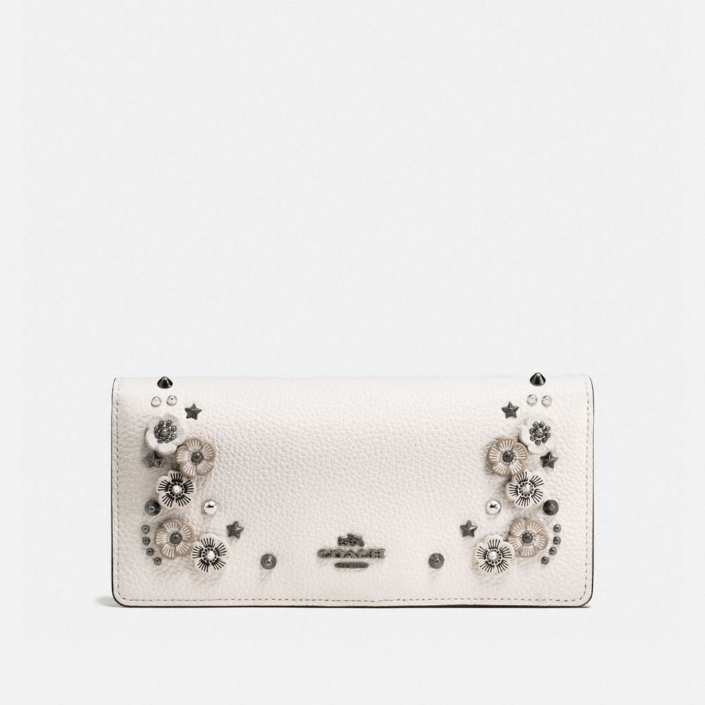 SLIM WALLET WITH TEA ROSE DETAIL - f59015 - CHALK/DARK GUNMETAL