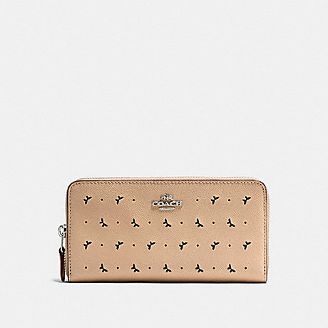 COACH ACCORDION ZIP WALLET IN PERFORATED CROSSGRAIN LEATHER - SILVER/BEECHWOOD - f59059