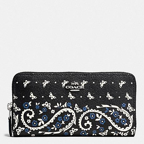 COACH F59063 ACCORDION ZIP WALLET IN BUTTERFLY BANDANA PRINT COATED CANVAS SILVER/BLACK-LAPIS