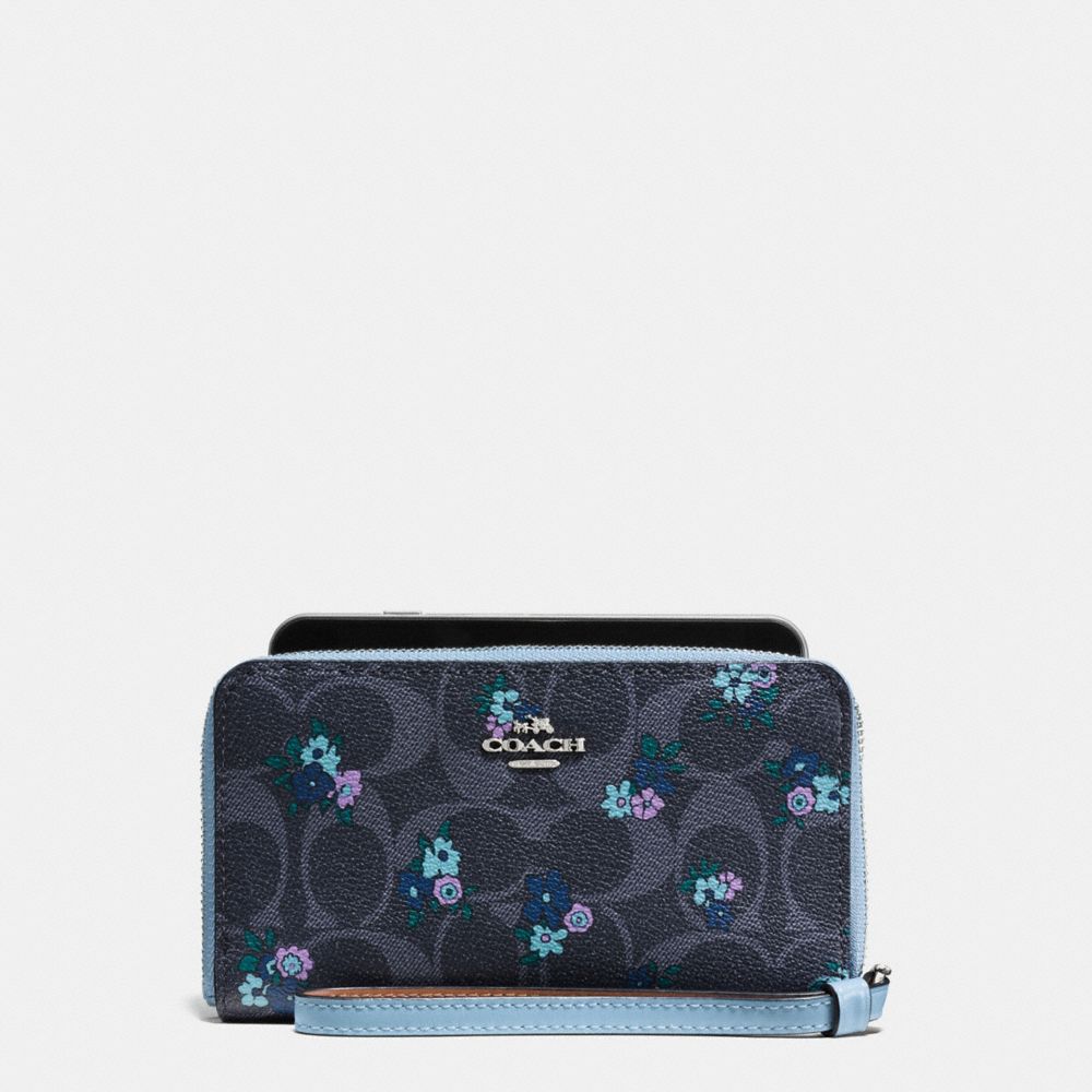 PHONE WALLET IN SIGNATURE C RANCH FLORAL COATED CANVAS - f59064 - SILVER/DENIM MULTI