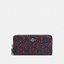 COACH F59066 Accordion Zip Wallet In Ranch Floral Print Mix Coated Canvas SILVER/BRIGHT RED