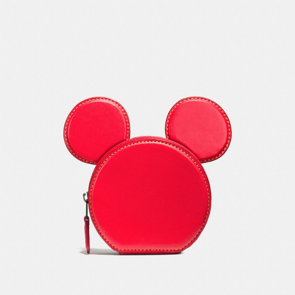 COIN CASE IN GLOVE CALF LEATHER WITH MICKEY EARS - BLACK ANTIQUE NICKEL/BRIGHT RED - COACH F59071