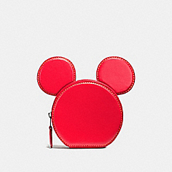 COACH F59071 - COIN CASE IN GLOVE CALF LEATHER WITH MICKEY EARS BLACK ANTIQUE NICKEL/BRIGHT RED