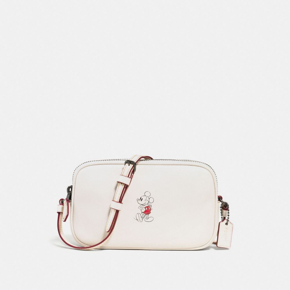 CROSSBODY POUCH IN GLOVE CALF LEATHER WITH MICKEY - COACH F59072 - BLACK ANTIQUE NICKEL/CHALK