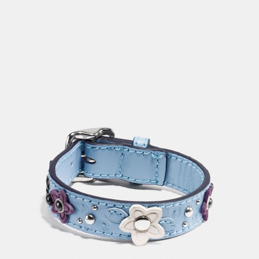 RANCH FLORAL LEATHER BUCKLE BRACELET - f59081 - SILVER/CORNFLOWER