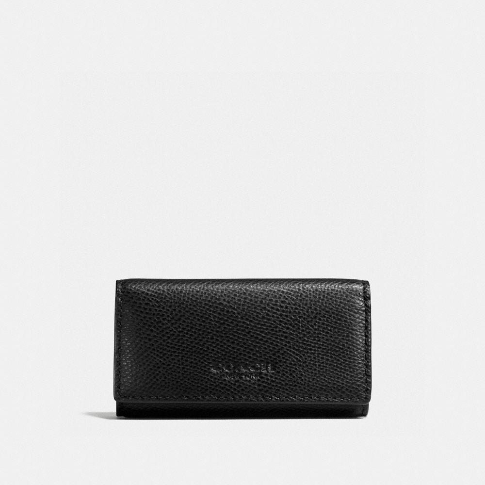 COACH F59107 4 Ring Keycase In Crossgrain Leather BLACK