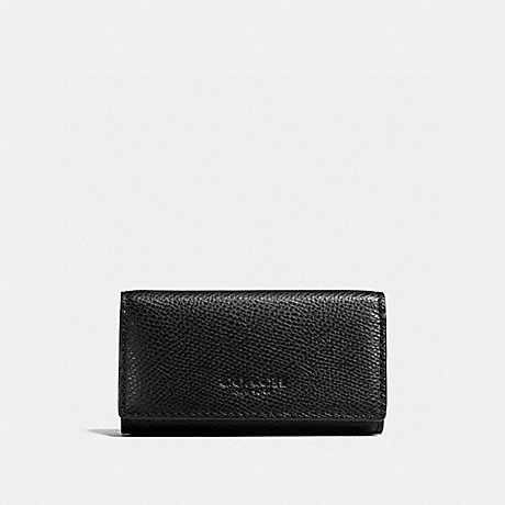 COACH 4 RING KEYCASE IN CROSSGRAIN LEATHER - BLACK - f59107