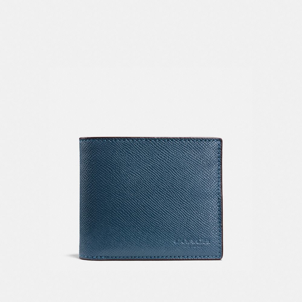 COACH f59112 COMPACT ID WALLET IN CROSSGRAIN LEATHER DARK DENIM