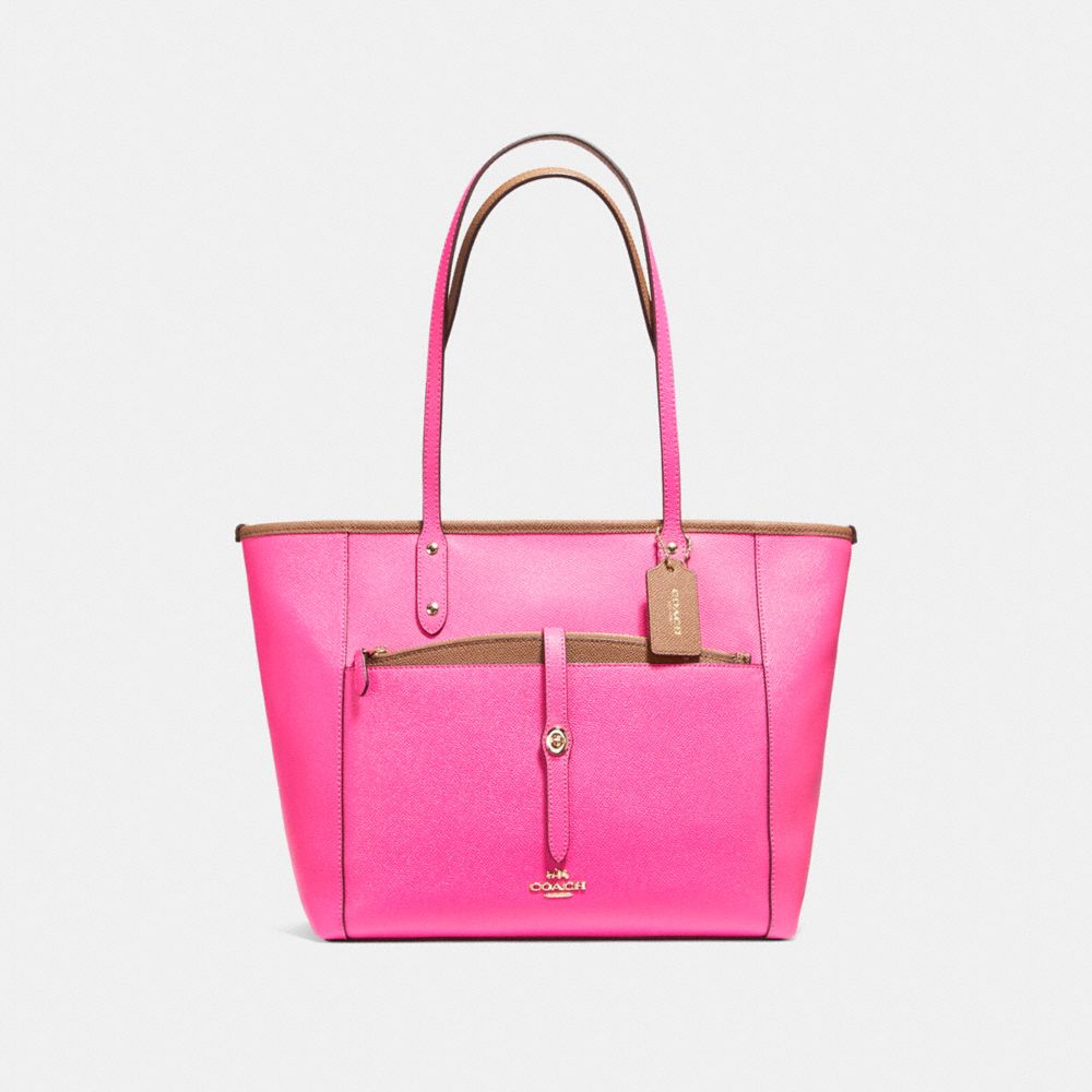 COACH CITY TOTE WITH POUCH IN CROSSGRAIN LEATHER - LIGHT GOLD/BRIGHT FUCHSIA - F59125