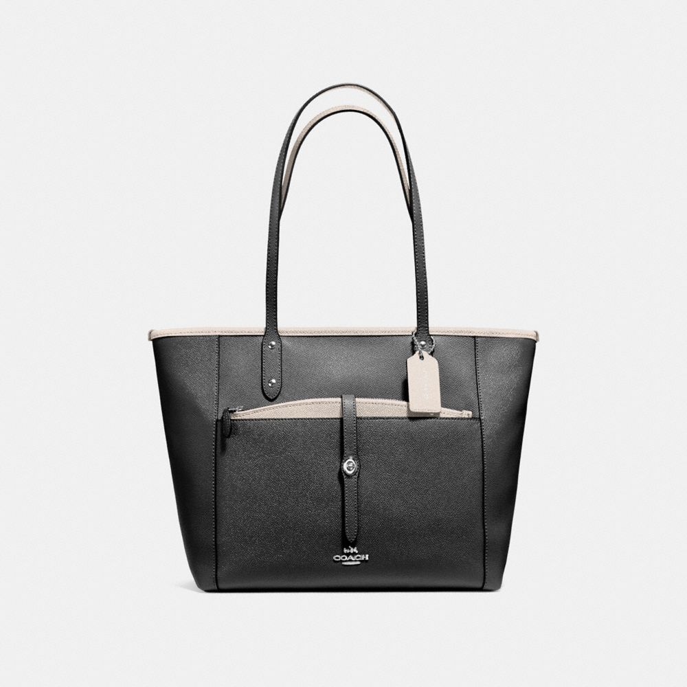 COACH f59125 CITY TOTE WITH POUCH IN CROSSGRAIN LEATHER SILVER/BLACK CHALK