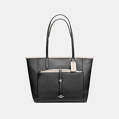 COACH CITY TOTE WITH POUCH IN CROSSGRAIN LEATHER - SILVER/BLACK CHALK - f59125