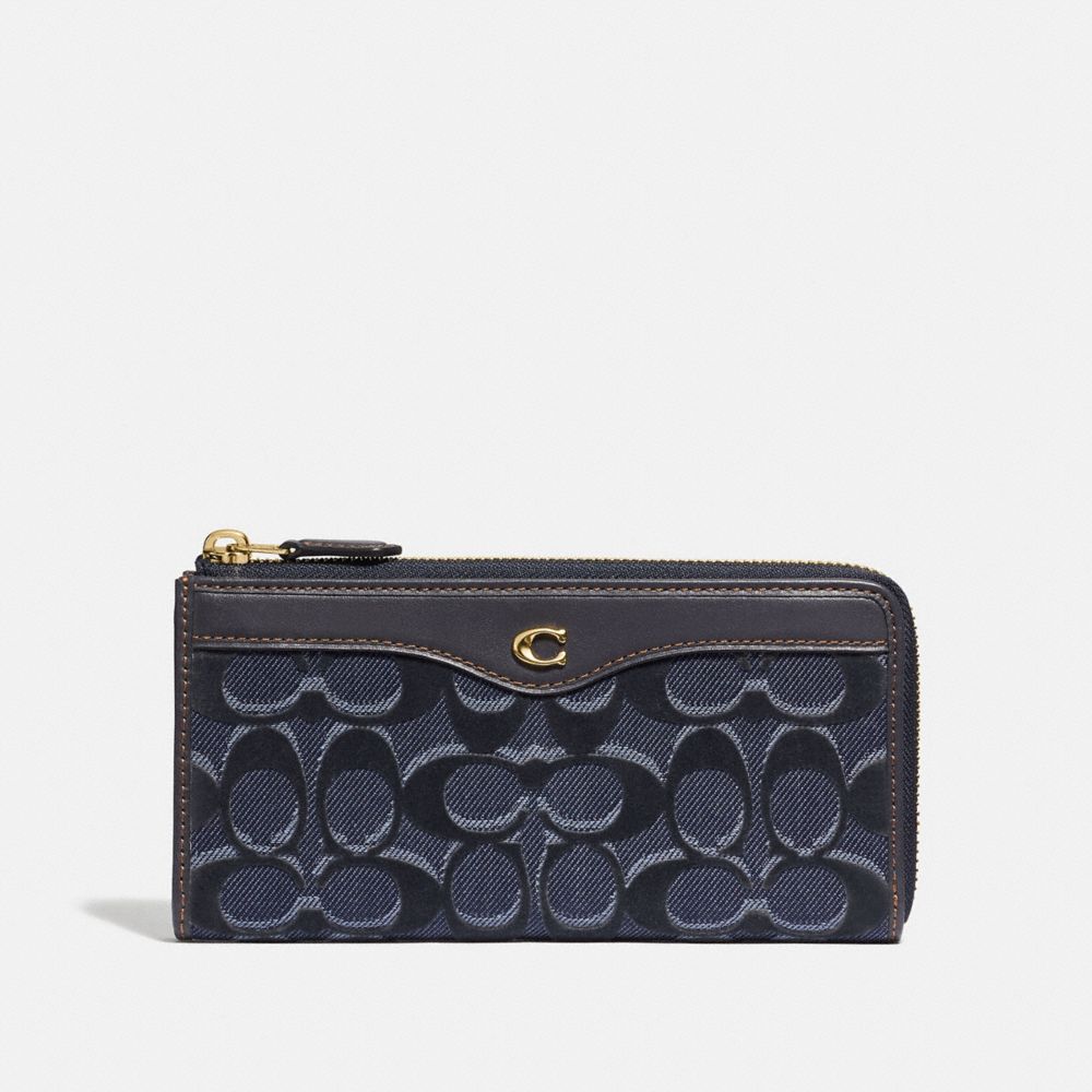 COACH L-ZIP WALLET IN SIGNATURE DENIM - DENIM/LIGHT GOLD - F59170