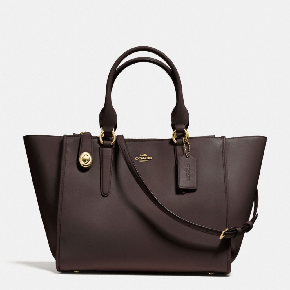 CROSBY CARRYALL IN SMOOTH LEATHER - f59183 - LIGHT GOLD/DARK BROWN