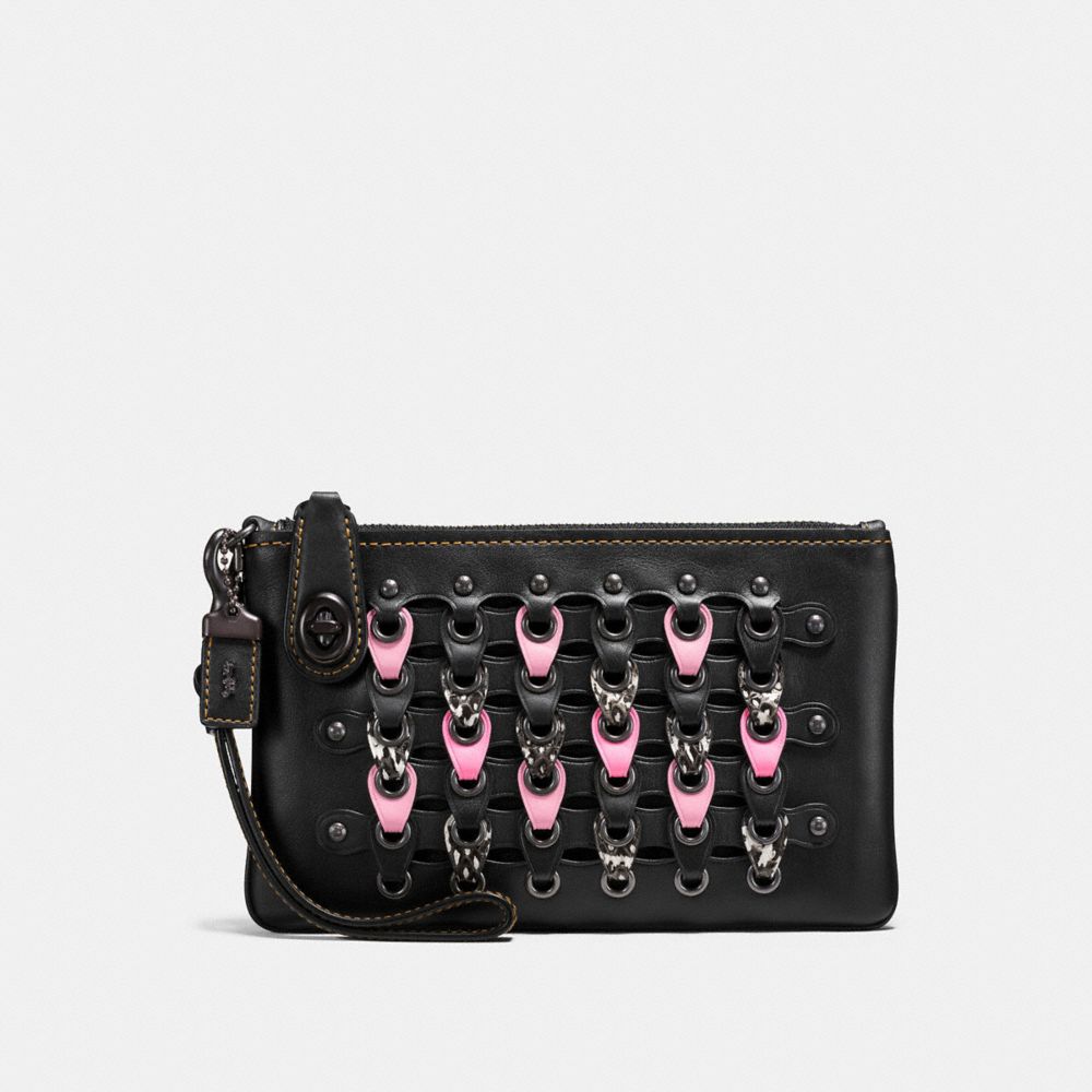 COACH F59253 TURNLOCK WRISTLET 21 WITH SNAKESKIN COACH LINK BLACK/PINK/BLACK-COPPER