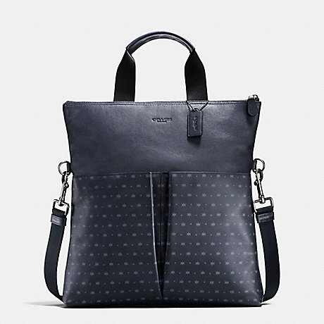COACH f59309 CHARLES FOLDOVER TOTE IN STAR DOT PRINT LEATHER MIDNIGHT NAVY/BLUE STAR DOT
