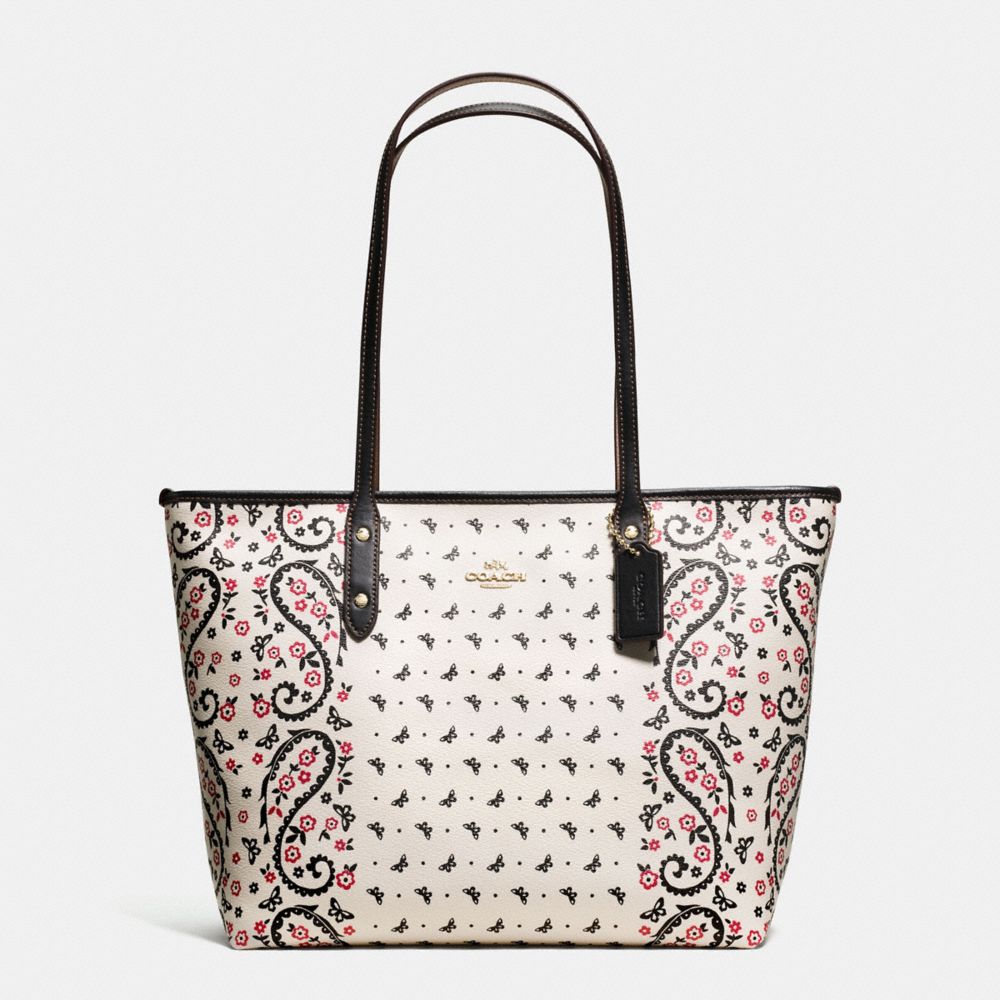 COACH F59329 City Zip Tote In Butterfly Bandana Print Coated Canvas IMITATION GOLD/CHALK/BRIGHT PINK