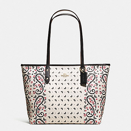 COACH f59329 CITY ZIP TOTE IN BUTTERFLY BANDANA PRINT COATED CANVAS IMITATION GOLD/CHALK/BRIGHT PINK