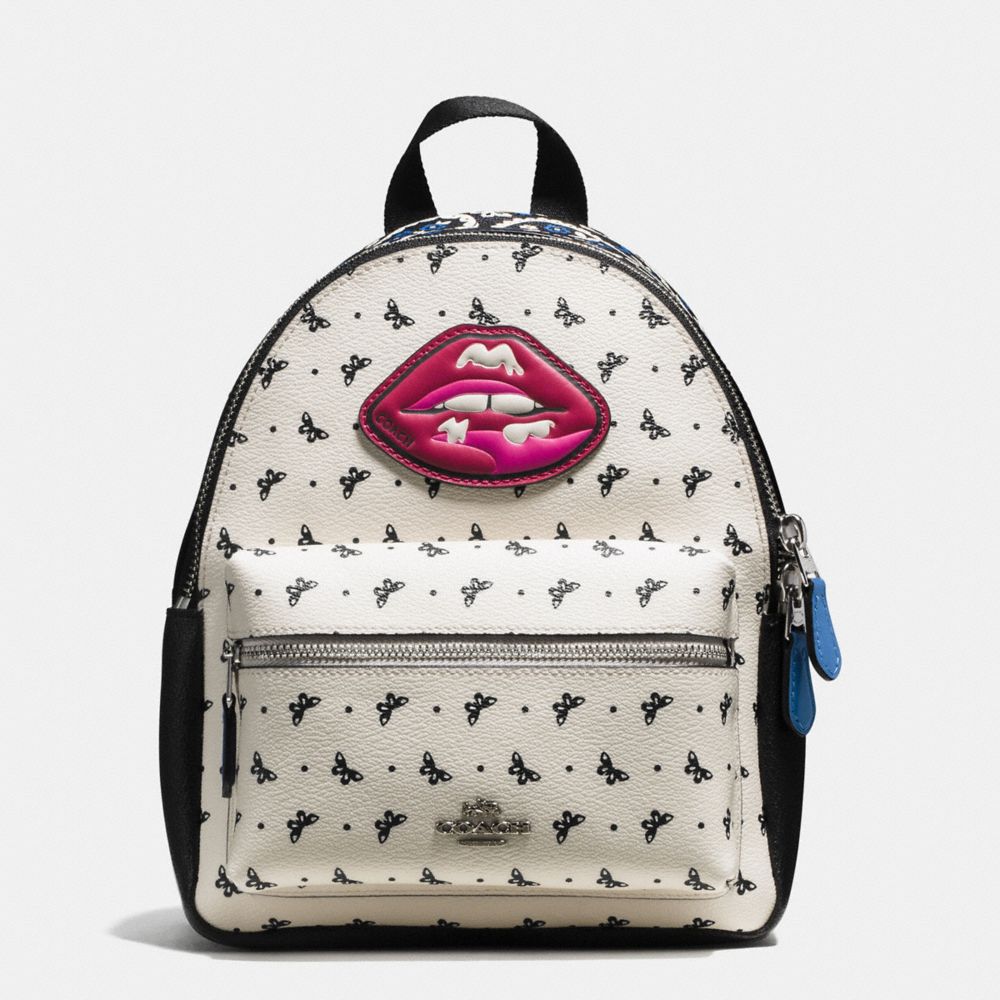 COACH F59330 Mini Charlie Backpack In Butterfly Bandana Print Coated Canvas SILVER/BLACK LAPIS