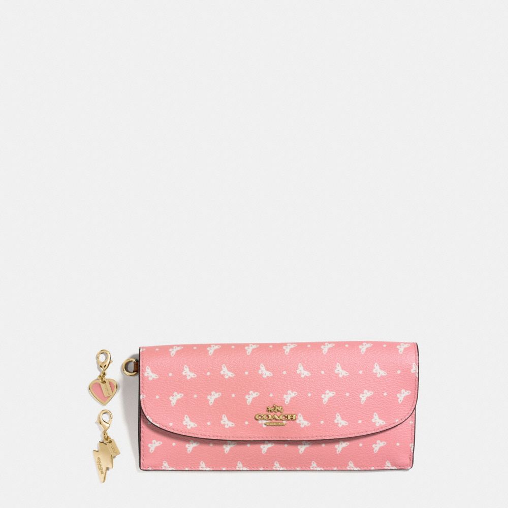 COACH F59334 - BOXED SOFT WALLET IN BUTTERFLY DOT PRINT COATED CANVAS IMITATION GOLD/BLUSH CHALK