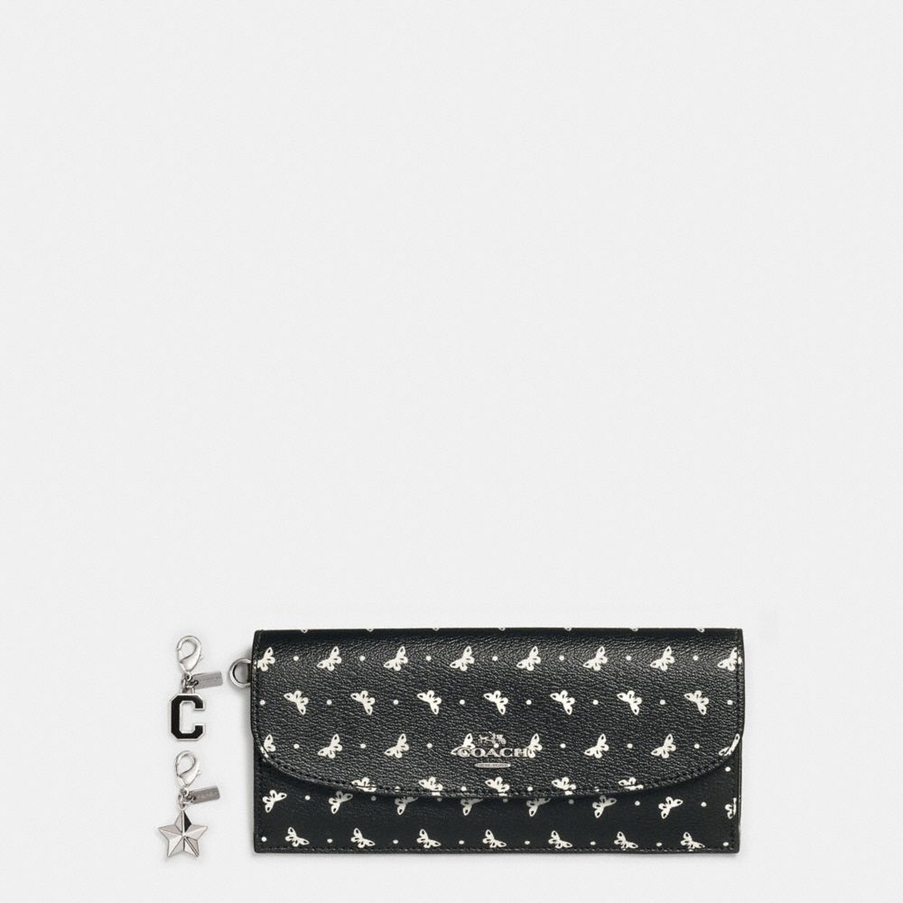 COACH F59334 Boxed Soft Wallet In Butterfly Dot Print Coated Canvas SILVER/BLACK/CHALK