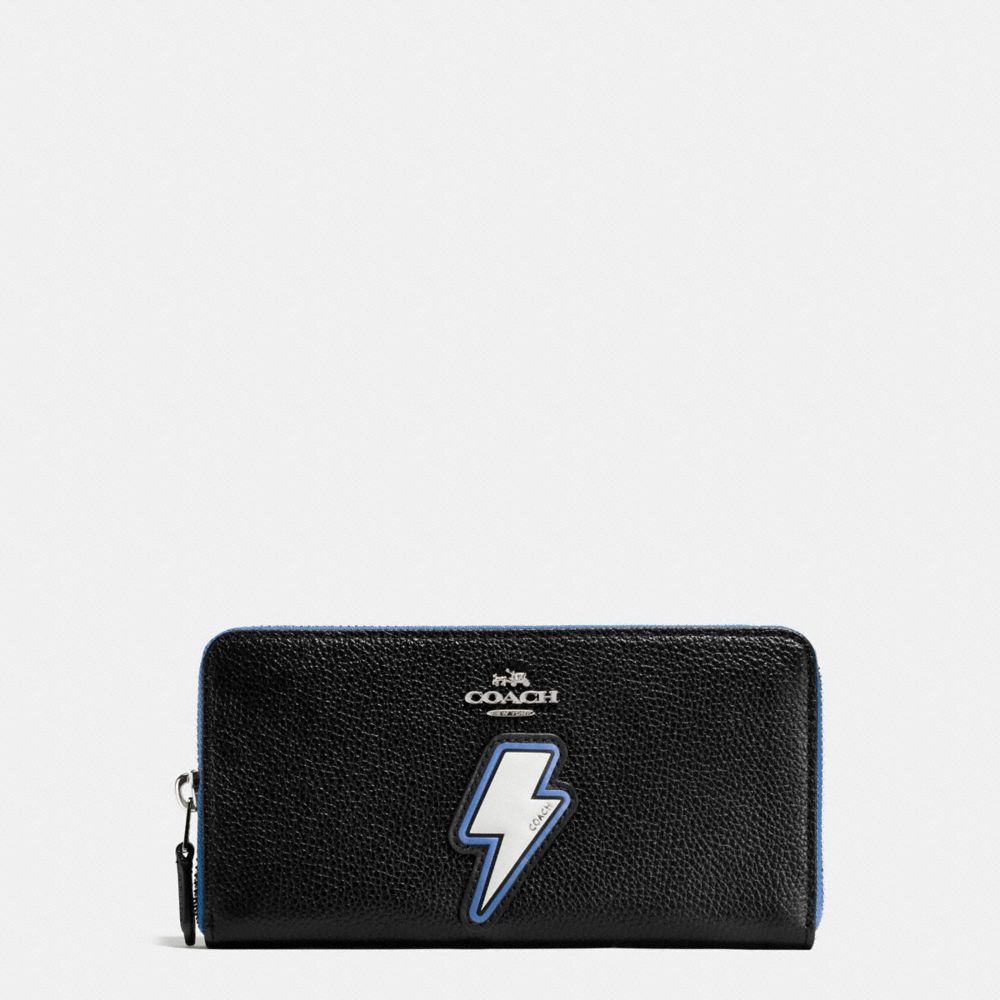 LIGHTNING BOLT ACCORDION ZIP WALLET IN PEBBLE LEATHER WITH TWO TONE ZIPPER - f59336 - SILVER/MULTICOLOR