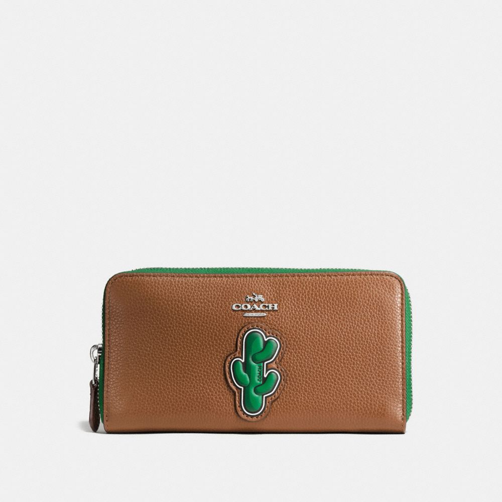 CACTUS ACCORDION ZIP WALLET IN PEBBLE LEATHER WITH TWO TONE ZIPPER - SILVER/MULTICOLOR - COACH F59338