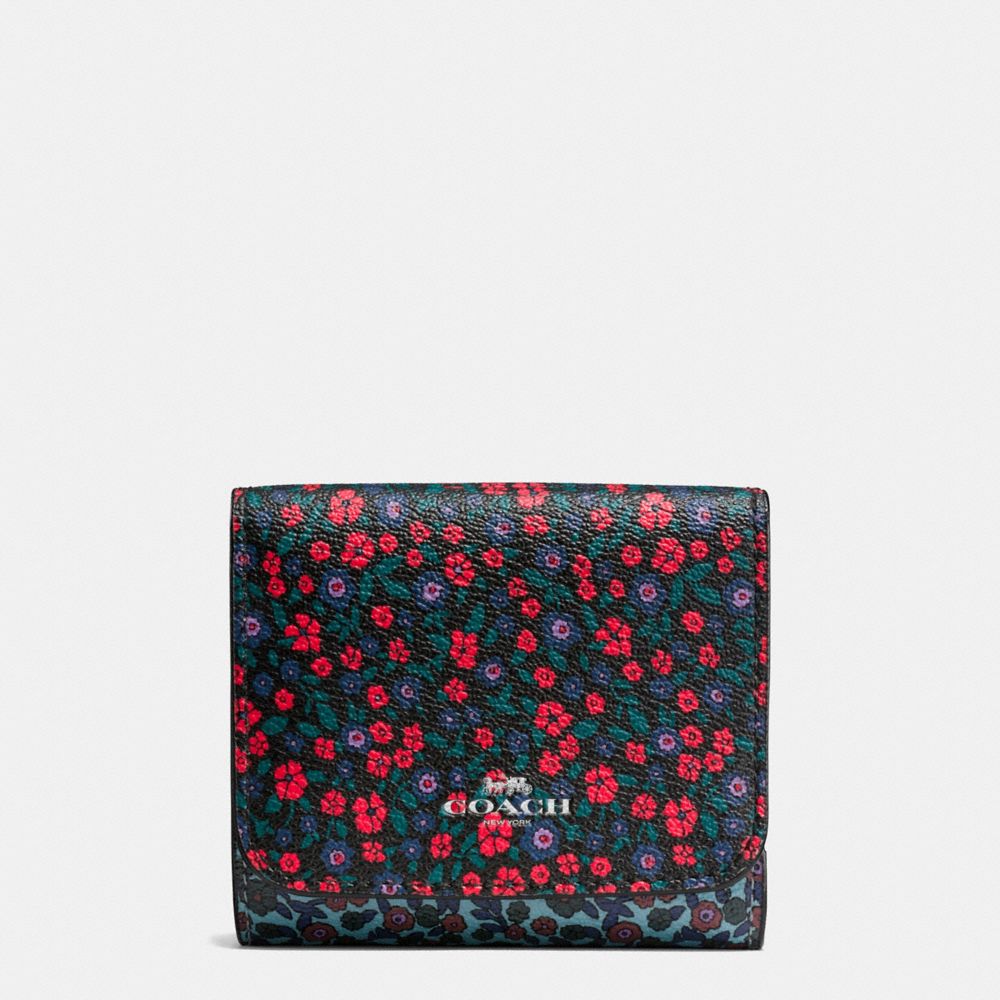 SMALL WALLET IN RANCH FLORAL PRINT MIX COATED CANVAS - SILVER/MULTI - COACH F59341