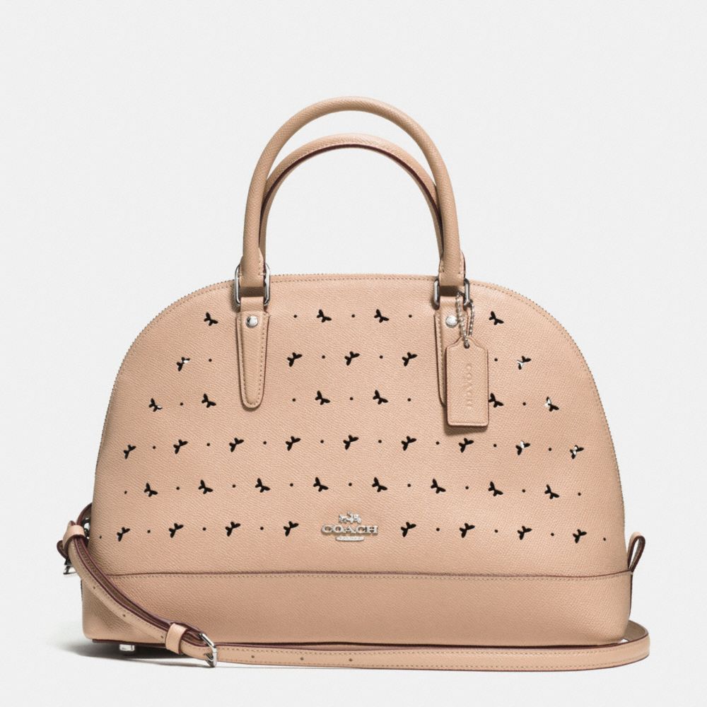 COACH F59344 - SIERRA SATCHEL IN PERFORATED CROSSGRAIN LEATHER SILVER/BEECHWOOD